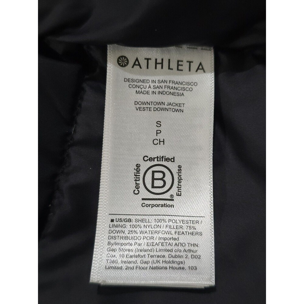 ATHLETA Downtown Puffer Jacket Parka Womens Size Small Black Zip Logo - Picture 11 of 12